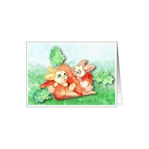  Cute Bunnies with Carrots Birthday Card Card Health 