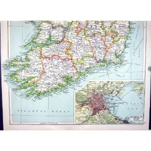  Antique Map 1920 Ireland Plan Dublin Logh Neagh Wicklow Belfast