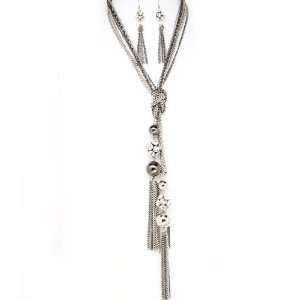  Long Tassel Crystal & Glass Earrings Necklace Set: Jewelry