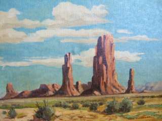 50s California Artist John Stoddart Desert Oil Painting Monument 