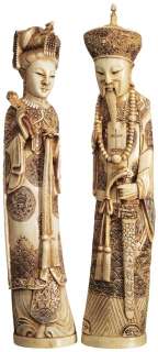 Chinese Asian Emperor and Empress Faux Ivory Statue Sculpture Figurine 