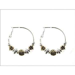  Silver Tone Hoop Earrings with Two Tone Charms: True 