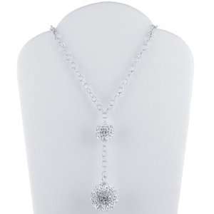    Sterling Silver CZ Ball Set Drop Necklace   20 Inches Jewelry