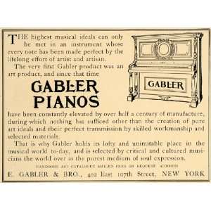  1905 Ad E. Gabler & Brothers Pianos Musical Instument 