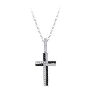   . Black and White Diamond Cross Pendant with Chain: Katarina: Jewelry
