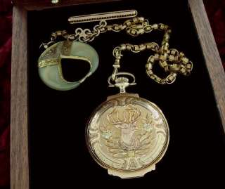   Multicolored Gold Illinois Hunter Case Pocket Watch w/ Stag  SERVICED