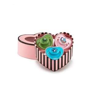   JUICY COUTURE BABY, SET OF 3 PACIFIERS, PINK HEART SHAPED BOX.: Baby