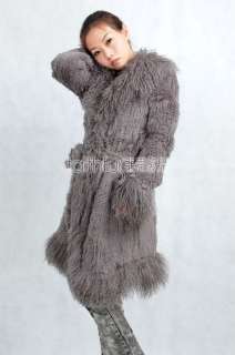 Rabbit Fur Knitted Jacket with Tibet Sheep Fur trimmed  