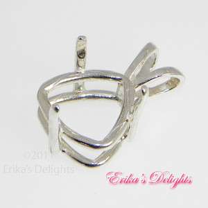 12mm Trillion 3 PRONG Prenotched Sterling Pendant Setting  