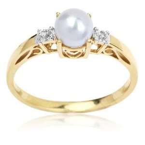   Gold Diamond Accent and Pearl Classic Treasures Ring 9.5: Jewelry