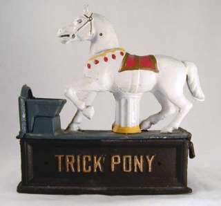 Colorful Trick Pony Cast Iron Mechanical Penny Bank NR  