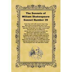   A4 Size Parchment Poster Shakespeare Sonnet Number 39