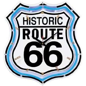  Route 66 Highway Blue NEON Sign Wall Clock: Home & Kitchen