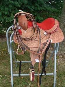 12 13 Youth show Trail Pleasure saddle Barrel Western Natural & Red 