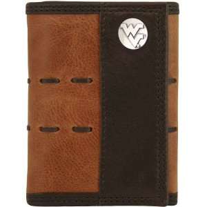 West Virginia Mountaineers Brown Leather Lacing Passcase Tri Fold 