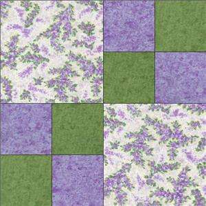 Purple Green Floral Pre cut Quilt Kit Fabric Block  
