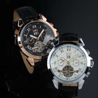 New Wrist Date Automatic Tourbillon Mechanical Leather Mens Watch 