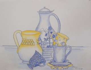 Watercolour Painting, Vintage Cup & Saucer Original  