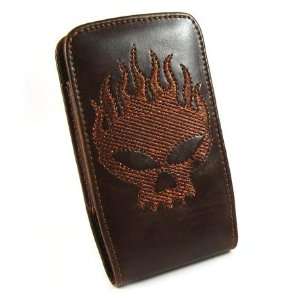  Apple IPHONE Brown Leather Skull Pouch Case: Cell Phones 