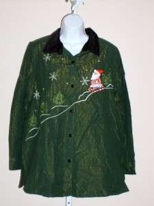 Plus Size Christmas Santa Green Plaid Button Up Blouse   Size 14W/16W 