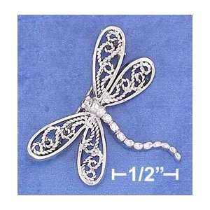  Sterling Silver 27x31mm Dragonfly with Filigree Wings & Curved Body 