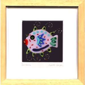  Fused Glass Framed Art, Puffer Fish Pink: Home & Kitchen