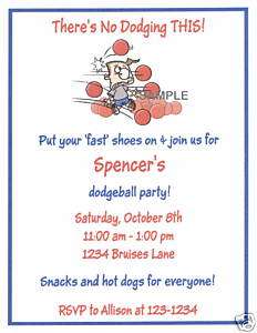 20 Custom Party Invitations/Sports/Dodge Ball/Dodgeball  