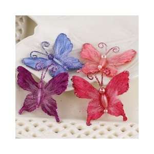 Prima   Mariposa Collection   Fabric Butterfly Embellishments   Berry 