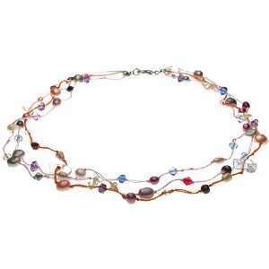 3 Strand Genuine Pearl and Crystal Necklace: Everything 