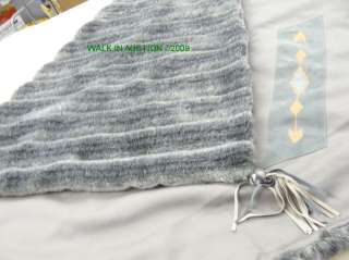 FAUX GREY FOX FUR THROW WOOL LINED FRINGE 54x50 PELTED  