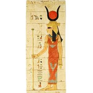  Isis Holding Staff Egyptian Wall Relief, Large, Red Dress 
