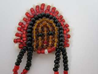 Handmade Indian Princess w/ Headdress Beaded Brooch Pin  