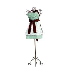 Grandway Retro Designer Apron The GRACE Teal & White Floral with Brown 