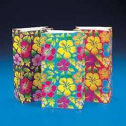 12 Paper Hibiscus Bags for gifts at luau tropical theme  