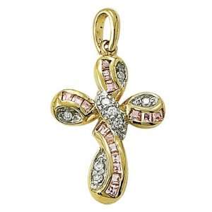 24K Gold Over Sterling Silver 1 Twisted Cross Necklace with Cubic 
