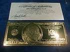 GOLD PLATED .999 FINE SILVER BAR $100.00 BEN FRANKLIN 1 TROY OUNCE 