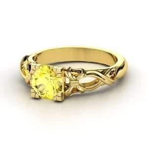  Ribbon Ring, Round Yellow Sapphire 14K Yellow Gold Ring Jewelry