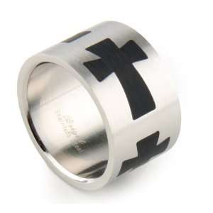   316L Brushed Matte Stainless Steel Black Cross Ring   Size 13: Jewelry