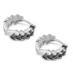  Sterling Silver Black CZ Huggie Hoop Earrings: Jewelry