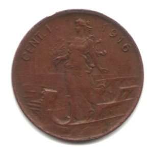  1916 R Italy 1 Centesimo Coin KM#40 