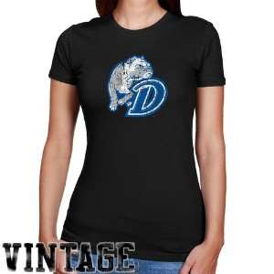 Drake Bulldogs Ladies Black Distressed Logo Vintage Slim Fit T shirt