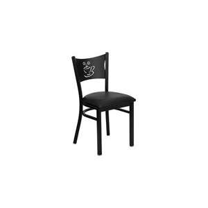   Coffee Back Metal Restaurant Chair   Black Vinyl Seat