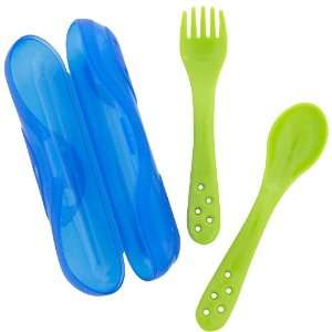  Travel Case with Fork & Spoon   Green w/Blue Case Baby