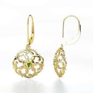  Thangka Earrings, 14K Yellow Gold Earrings with Peridot 