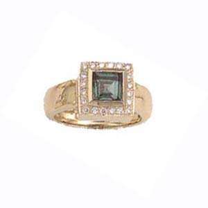  14k Solid Gold Square Green Tourmaline Diamond Ring (1.05 
