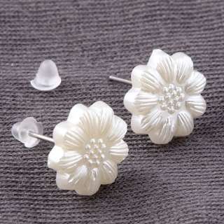wholesale lot 12 pairs white shell carved flower earring stud alloy 