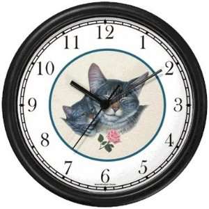  Gray Tabby Cat Mom and Kitten with Rose Cat   JP   Wall 
