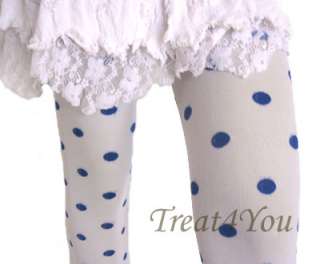   New Polk Dots White & Royal Blue Tights Pantyhose Stockings Sexy Goth