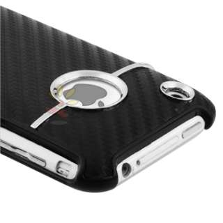 Black Carbon w/ Chrome Hole Hard Case+Privacy Guard Filter For iPhone 