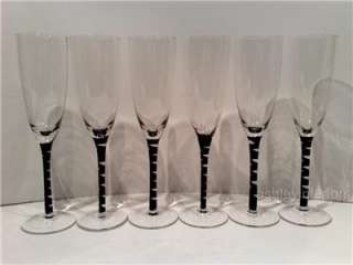 Black Twisted Stem Wine Glasses Hand Made Flutes in 6s  